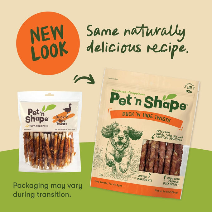 Pet 'n Shape duck wrapped rawhide dog treats - naturally delicious, healthy snack, no artificial additives, 1 pound small size