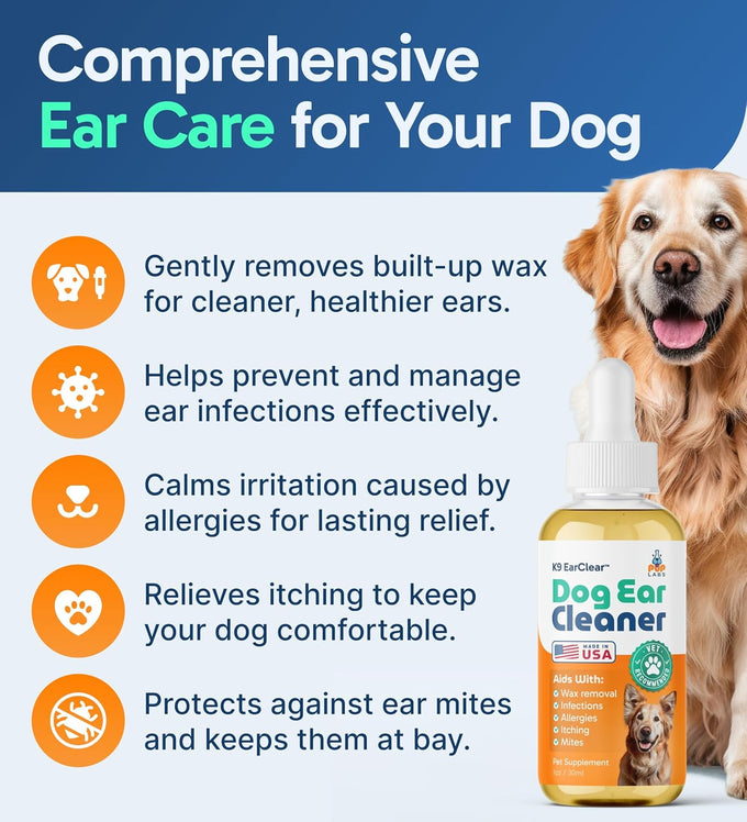 pup labs ear clear natural dog ear cleaner infection treatment drops 1 oz bottle dropper