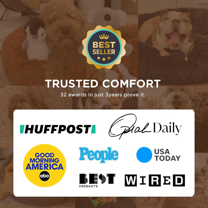 Bedsure Calming Dog Bed, 30-inch Donut Washable Medium Pet Bed, Faux Fur, Camel, 45 lbs