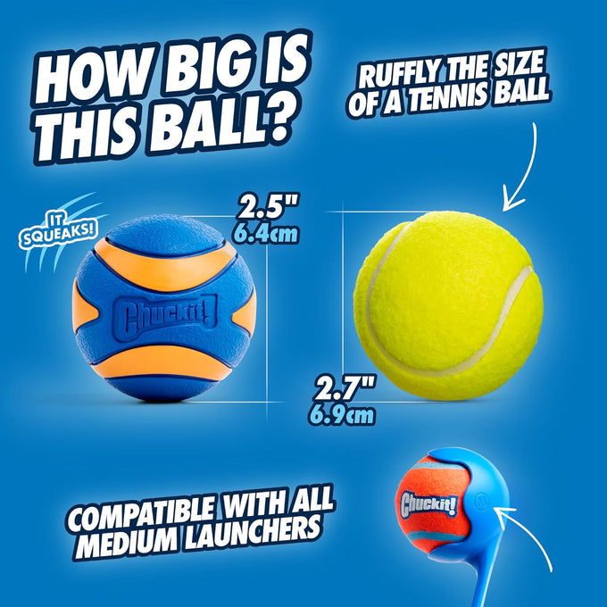 Chuckit! Ultra Squeaker Balls for Medium Dogs, Durable Rubber, Floating Water Pet Toys, Pack of 2, 2.5" Diameter