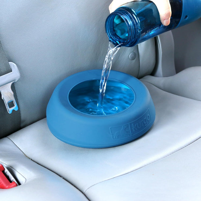 Kurgo Splash Free Wander Water Bowl 24 Ounces Coastal Blue Portable No Mess Dog Travel Bowl