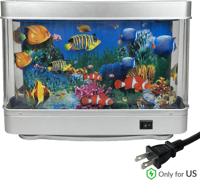 Tokenkuko fake motion fish tank mini aquarium night light with moving fish, tropical decor lamp for kids, US plug