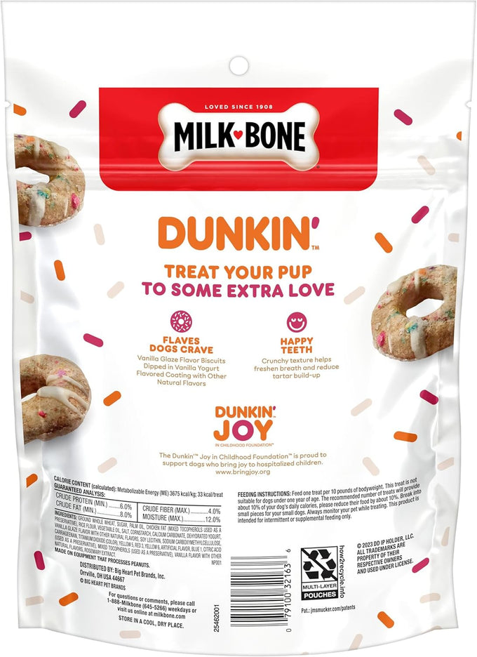 Milk-Bone Dunkin' Vanilla Glaze Flavor Dog Biscuits, 8 Ounce Bag, Donut Inspired, Natural Flavors