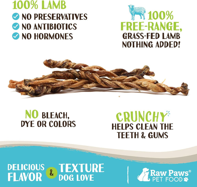Raw Paws lamb pizzle twists for dogs, 5-9-inch, USA packed, natural lamb, free-range, and grain-free