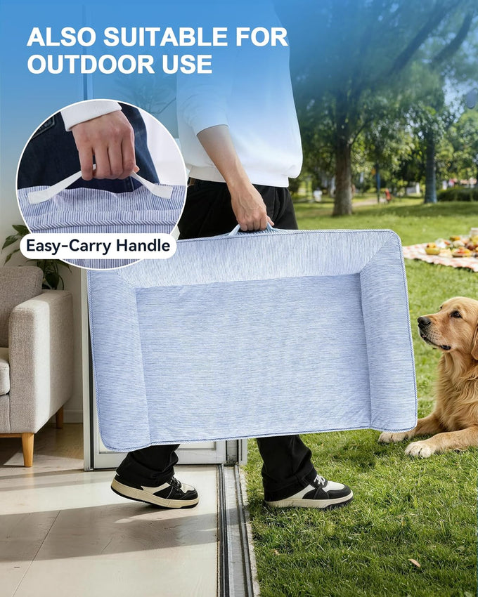 Medium cooling dog bed with orthopedic memory foam, waterproof, and washable nylon cover, blue, 36 inches