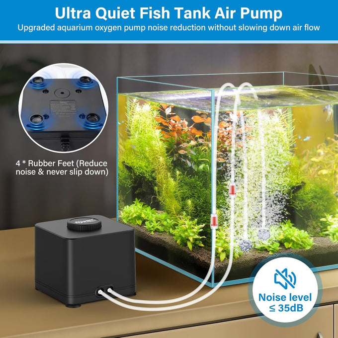 hygger aquarium air pump, 4w/7w/11w powerful oxygen aerator, adjustable dual stainless steel outlets for small-medium-large fish tank