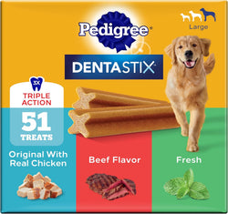 pedigree dentastix large dog treats original beef & fresh 2.73 lb variety pack 51 treats total