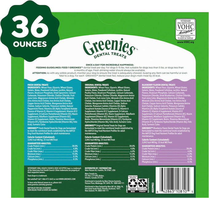 Greenies Dog Treats Veterinarian-Recommended Natural Dental Treats for Dogs, Teenie Size, Variety Pack Flavor, (3) 12 oz. Packs, 130 Count