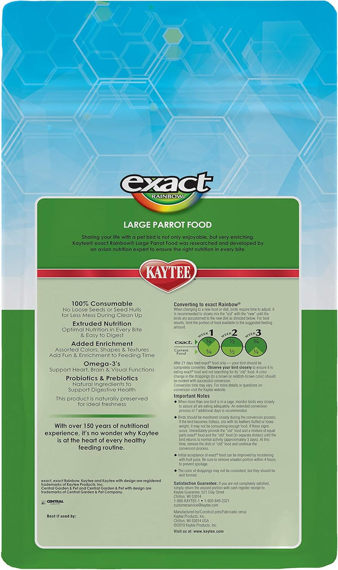 kaytee exact rainbow food for large parrots, 4 lb, premium extruded nutrition