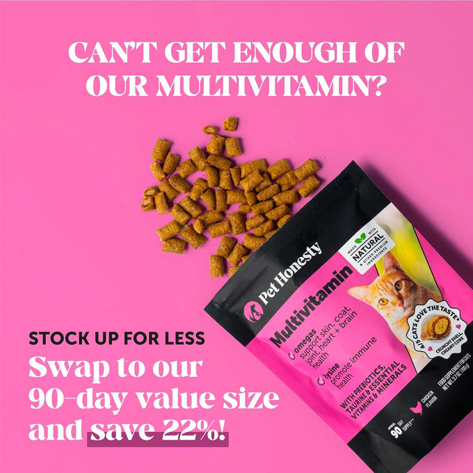 pet honesty cat multivitamin crunchy & creamy chews - supports immune, joint, skin, coat, and digestion health with omega 3s and lysine