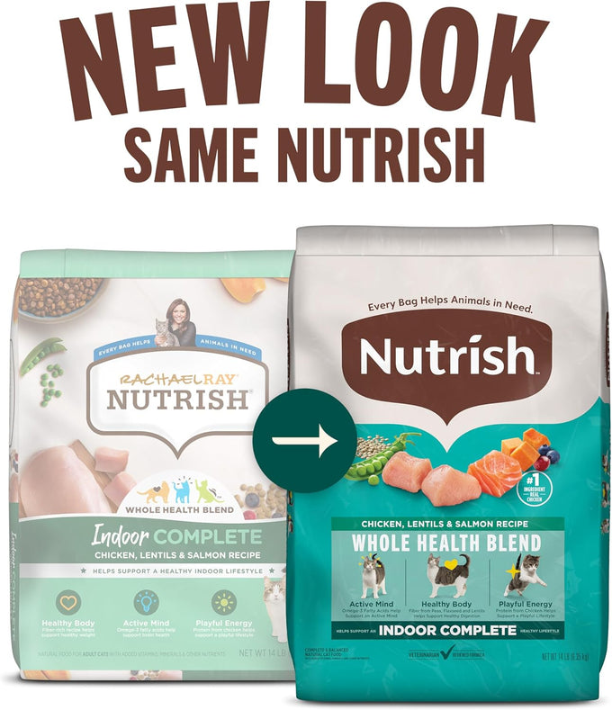 Rachael Ray Nutrish Indoor Complete Chicken, Lentils & Salmon Recipe Dry Cat Food, 6 lb.