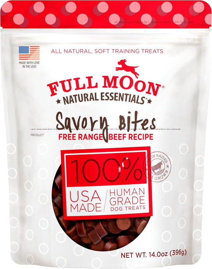 Full Moon Essential Beef Savory Bites All Natural Dog Treats, 14 Ounce, Human Grade, No Fillers, Made in the USA