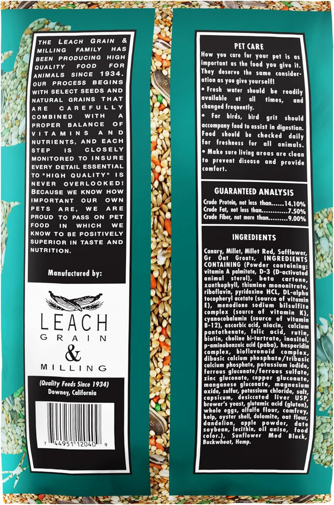 Cockatiel Plus 5 Lbs bird seed, nutrient-rich mixed birdseeds, natural seeds for small parrot, daily growth energy, healthy balanced diet
