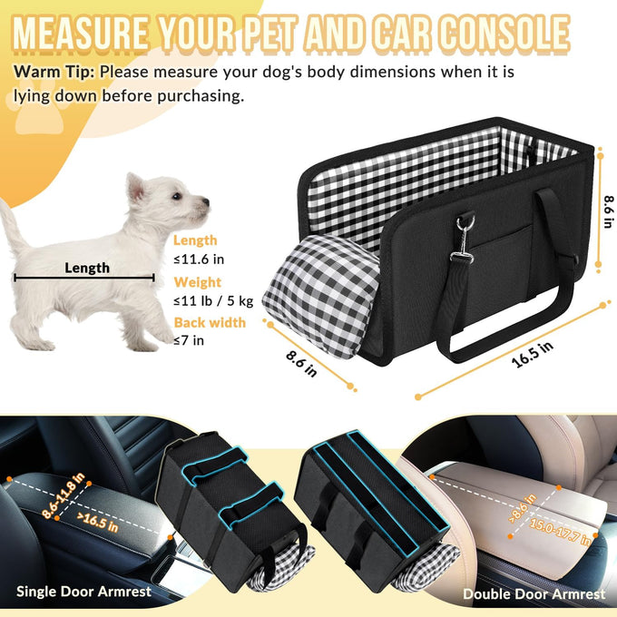 SlowTon Portable Dogs Armrest Booster Seat for Small Dog Anti-Collapse Pet Car Seat with Soft Cushion Safety Belt Black