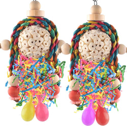Bissap conure toys, 2pc bird parrot foraging shredder hanging toys with sola balls for small parrots, parakeets, conures, and cockatiels.