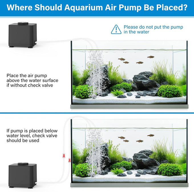 hygger aquarium air pump, 4w/7w/11w powerful oxygen aerator, adjustable dual stainless steel outlets for small-medium-large fish tank