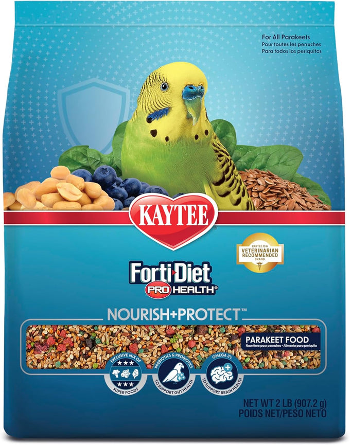 Kaytee Forti-Diet Pro Health Parakeet Food with Flaxseed, Peanuts, Blueberries, and Spinach, 2 Pounds, Comprehensive Nutrition