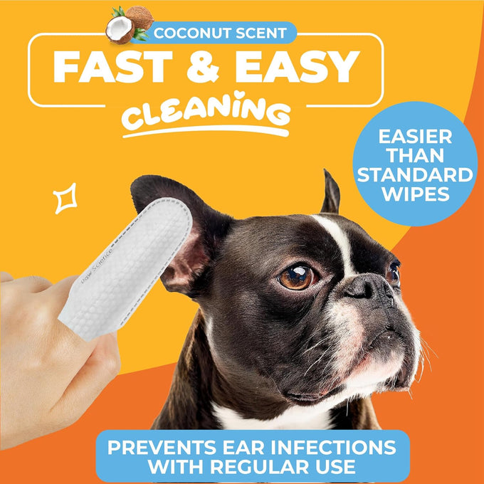 Paw Science dog ear cleaner wipes for dogs and cats, coconut formula, soothing, deodorizing itchy ear relief solution