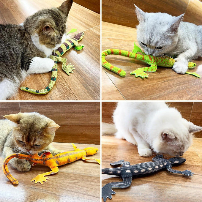 CiyvoLyeen Lizard Catnip Toys Soft Durable Plush for Indoor Cats Boredom Relief Teeth Cleaning Interactive Set of 4
