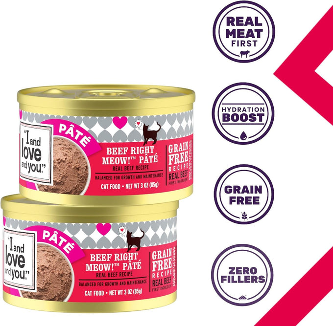 I and love and you Wet Cat Food - Beef Pâté Grain Free Filler Free 3oz Pack of 24 Cans