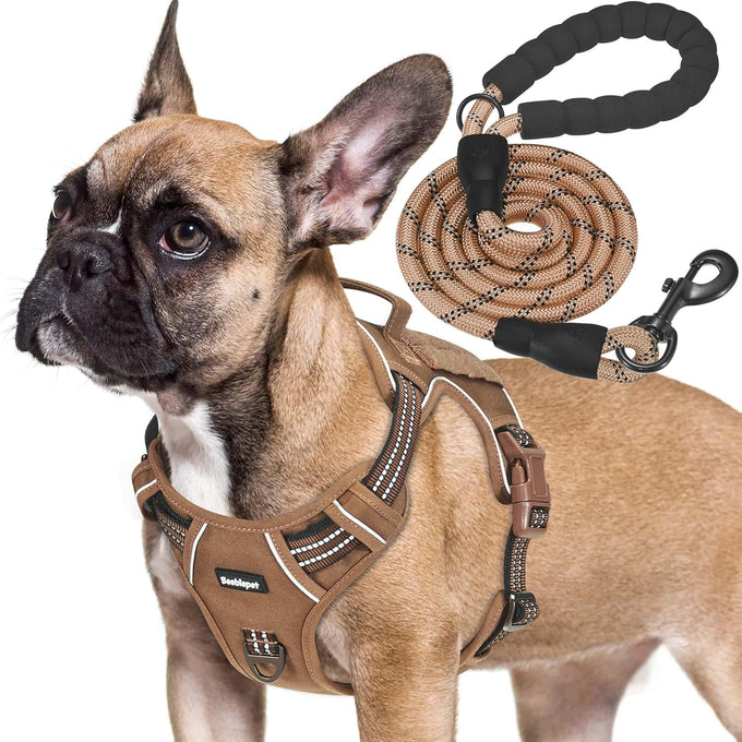 Beebiepet heavy duty tactical dog harness for small dogs, large, brown, no pull, adjustable, reflective