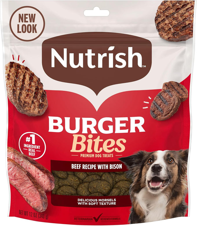 Rachael Ray Nutrish Burger Bites Beef Recipe with Bison Dog Treats, 12 oz Pouch