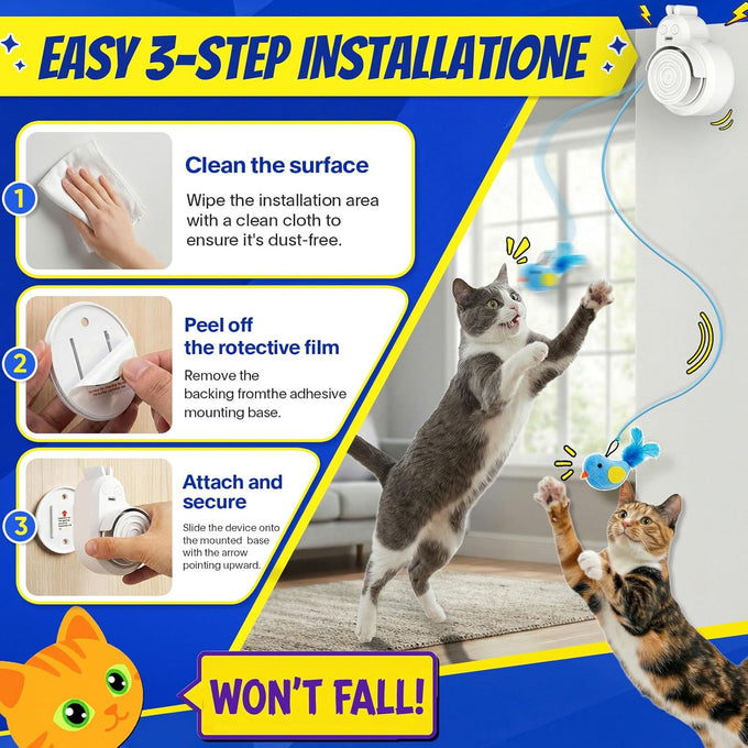 Automatic Flying Bird Feather & Mouse Wand Cat Toy for Indoor Cats, Hands-Free USB-Rechargeable Safe Play Chase Exercise
