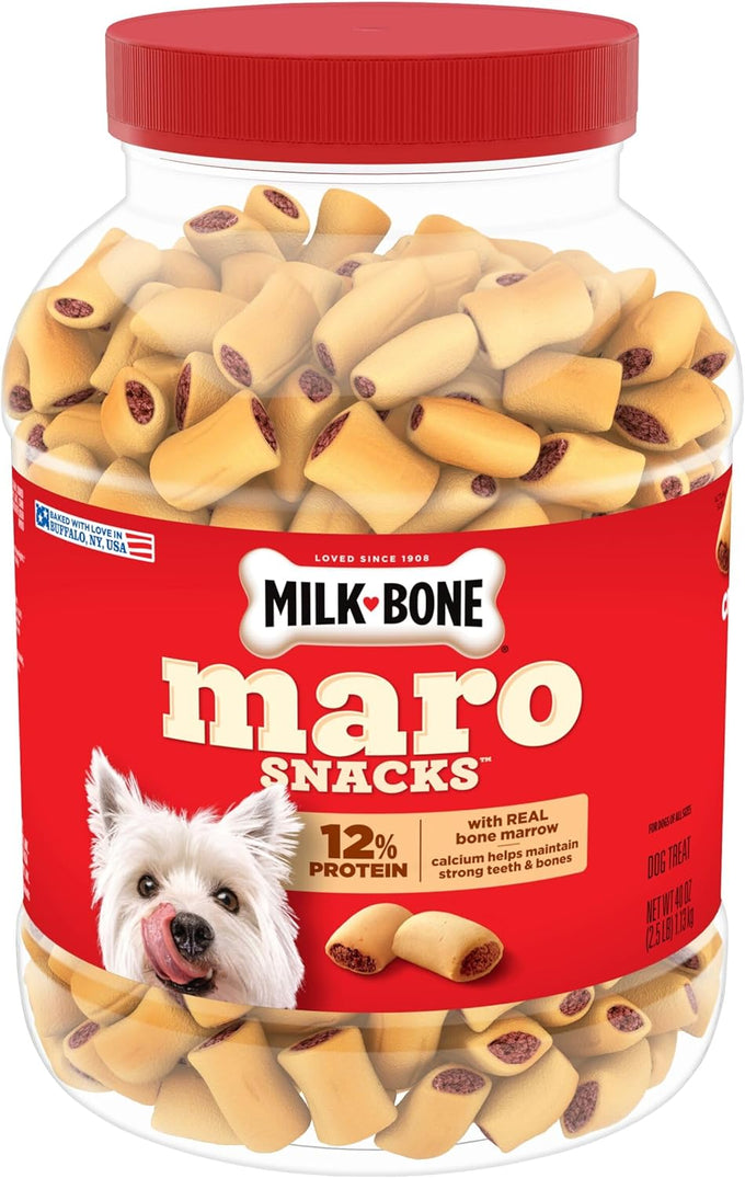 Milk-Bone MaroSnacks Small Dog Treats with Real Bone Marrow, 40 Oz Canister, Crunchy Outside, 10 Calories Each