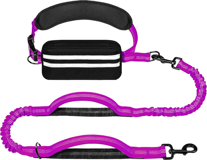 Lievuiken Hands Free Dog Leash with Zipper Pouch for Large Dogs, Adjustable Waist Belt, Black