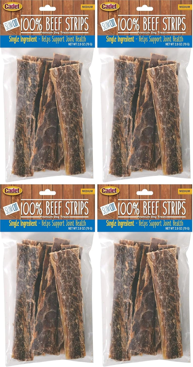 Cadet 100% Beef Strips Dog Treats, Single Ingredient, High Protein Rawhide Alternative for Small & Large Dogs, 8 Ounce
