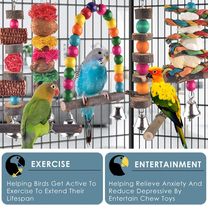 7-pack parakeet natural wood toys for small birds parrot hanging cage toy perch stand