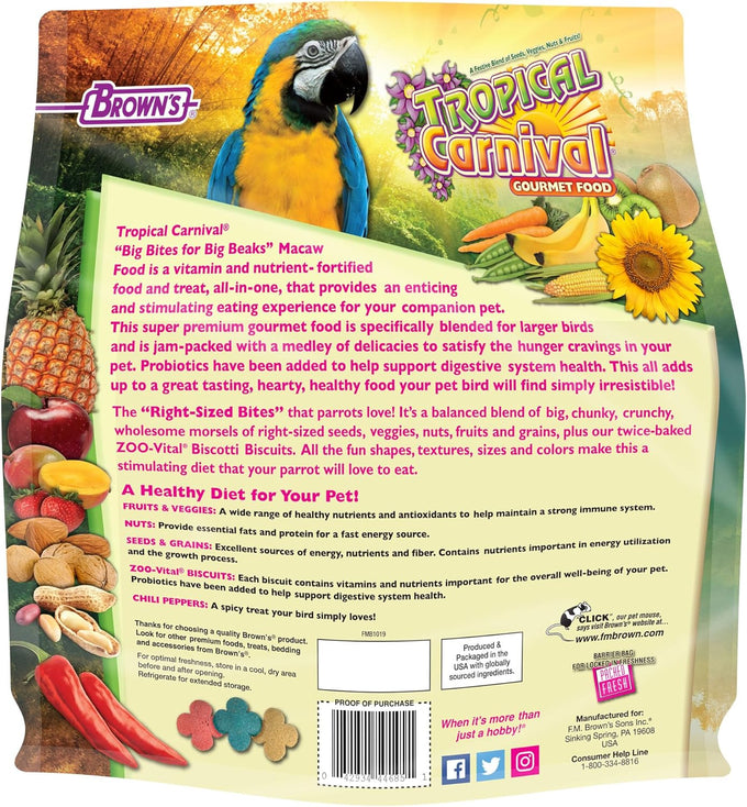 F.M. Brown's Tropical Carnival Big Bites Macaw Food for Daily Digestive Health, Vitamin Fortified, 5 lb