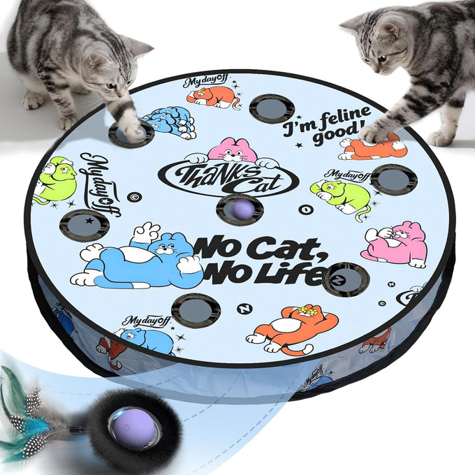 starry night interactive cat toy with motion activated ball and 7-hole play mat for indoor cats