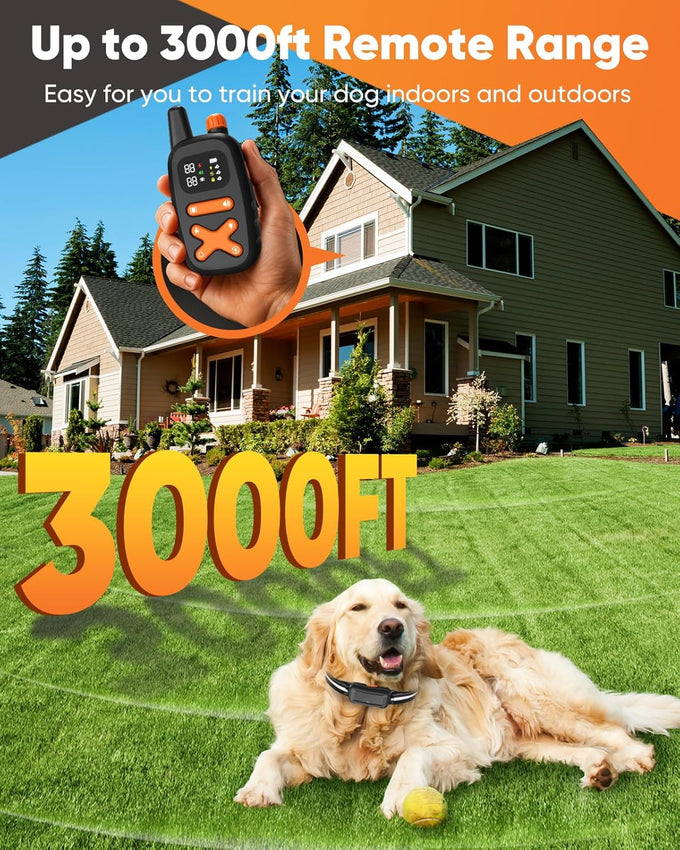 Dog Shock Collar with Remote - 3300ft Range, LED Lights, Waterproof, Adjustable Strap, Rechargeable, for Small to Large Dogs (14-25in, Black)
