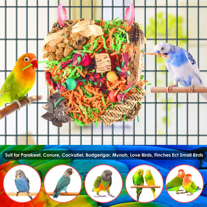 katumo bird toys parakeet grass mat foraging toy parrot shredding hanging for cockatiel lovebird parakeet budgie