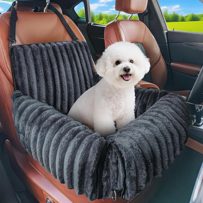 mixjoy dog car seat grey small medium dogs up to 25 lbs multi-functional pet travel bed with clip-on leash