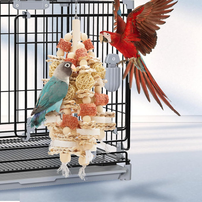 Parrot Chewing Toy 17.5 inches Natural Corn Cob Loofah Slices Rattan Balls Wood Beads