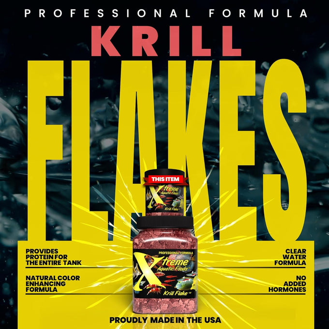 Xtreme Krill Flakes - Premium 1oz fish food with krill, shrimp, and vitamins for optimal health, USA farm grown