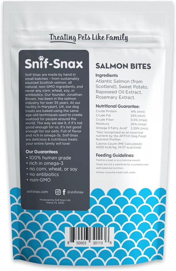 Snif-Snax Salmon Bites Dog Treats, All Natural, Human Grade, Grain Free, High Protein, Soft Salmon Snacks