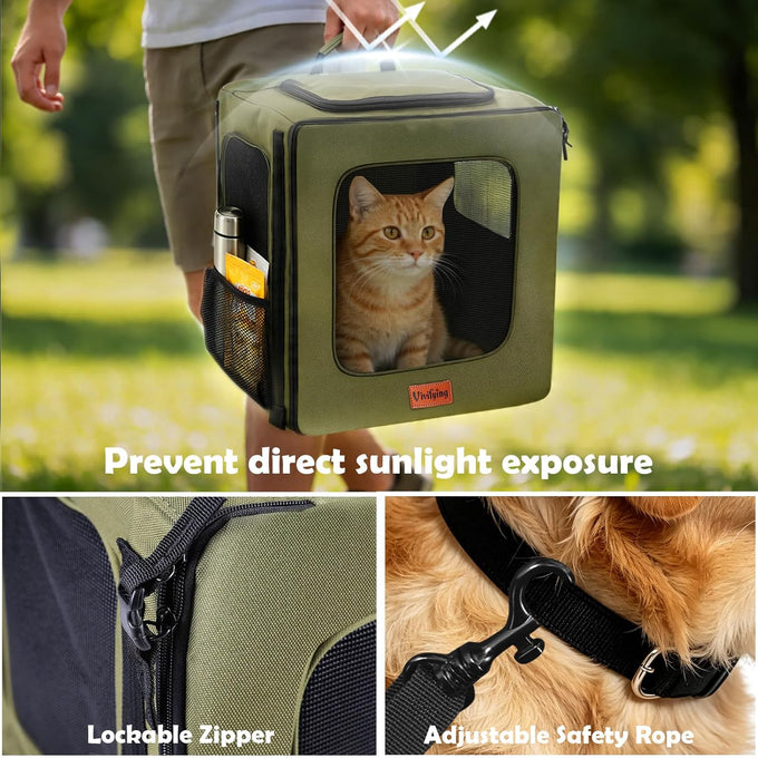 Vivifying Pet Carrier Backpack for Cats and Small Dogs up to 18 lb for Travel, Hiking, and Vet Visits in Military Green