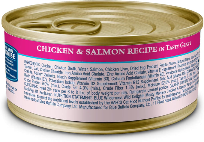 Blue Buffalo Wilderness Wild Delights Chicken & Salmon Grain-Free Wet Cat Food, 3-oz. Cans, 24-Pack