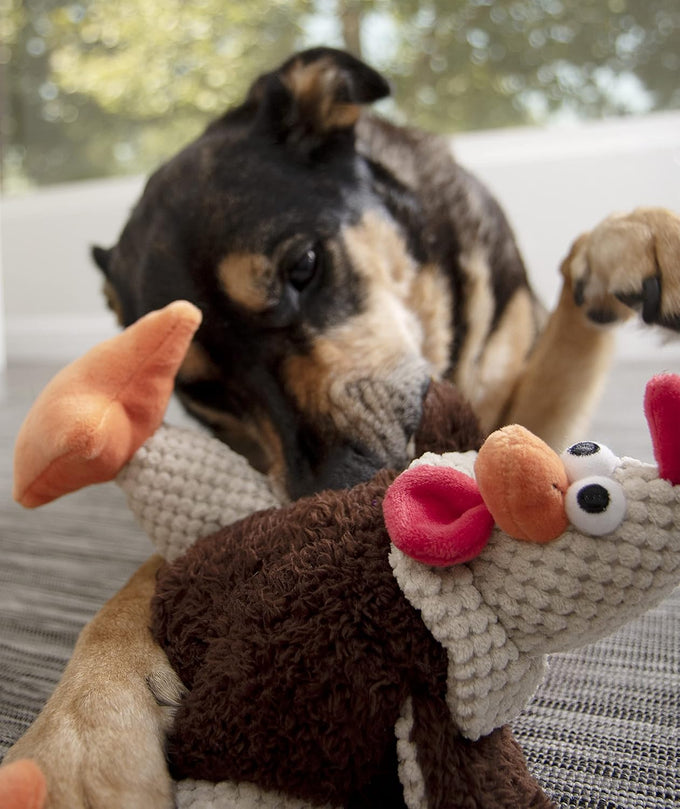 goDog Checkers Fat Rooster Durable Plush Soft Chew Resistant Dog Toy, Brown, Large
