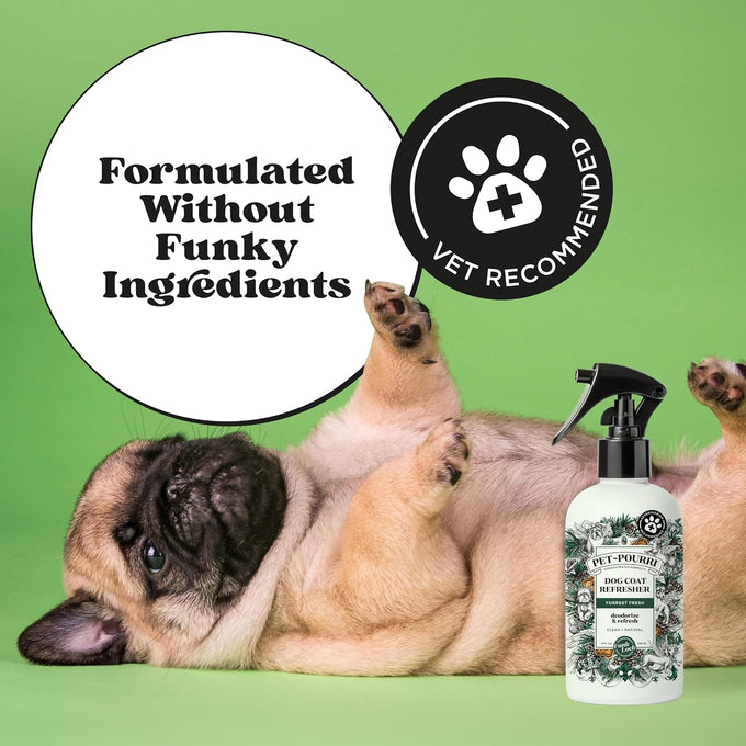 poo-pourri furrest fresh dog deodorizing spray, 8 fl oz, paraben & sulfate-free, fir, amber, & cedarwood scent