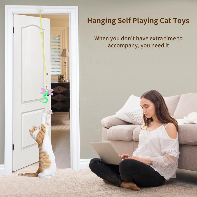 Interactive Cat Toys Refills with 8 Assorted Teasers and Wand for Indoor Cats - Adjustable Height and Durable