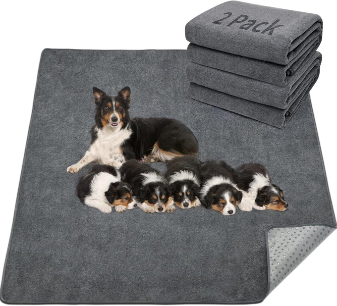 loobani 2 packs extra large reusable dog mat for floor, non-slip washable pee pads for dogs, gray, 36x48 inches