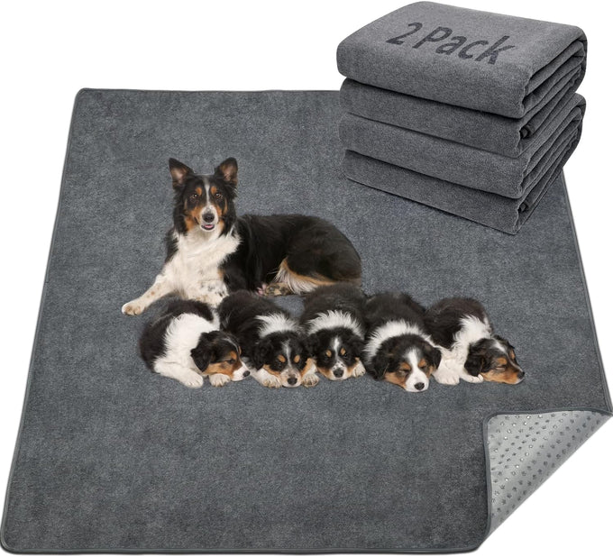 loobani 2 packs extra large reusable dog mat for floor, non-slip washable pee pads for dogs, gray, 36x48 inches