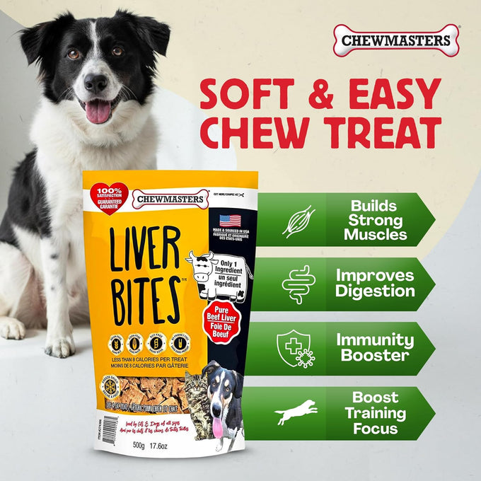 Chewmasters 100% pure beef liver bites freeze-dried dog treats made in usa grain free all natural