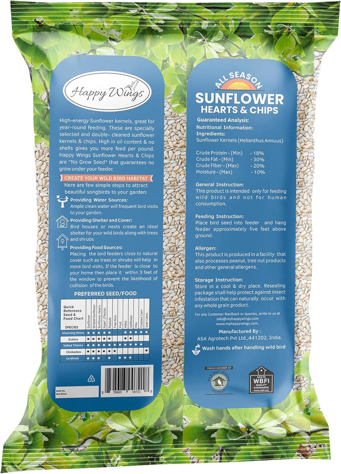 Happy Wings Sunflower Hearts & Chips attract Cardinals and other colorful finches 5 Lb No Mess, No Waste I No Grow Seed