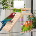 KyoukiBird Perch Platform Bird Toys with Mirror Climbing Ladder Swing for Cockatiels, Lovebirds, Budgies and More - Wooden Parakeet Cage Accessories