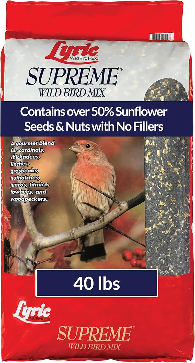 Lyric Supreme Wild Bird Seed Mix for Outside Feeders with Nuts & Sunflower Seeds, 40 lb Bag